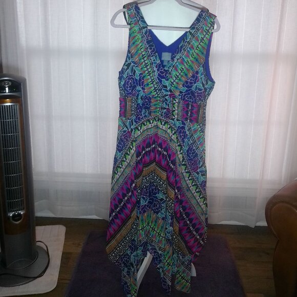 RABBIT DESIGNS Sleeveless V-Neck Tropical Lined Party Midi Dress 18 - Picture 1 of 5